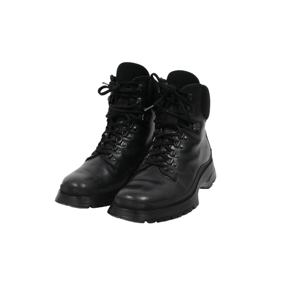 Prada Mens Combat Boots Size US 9.5 UK 8.5 Black Leather Lace Up Hook Eye Hiking - Picture 3 of 11